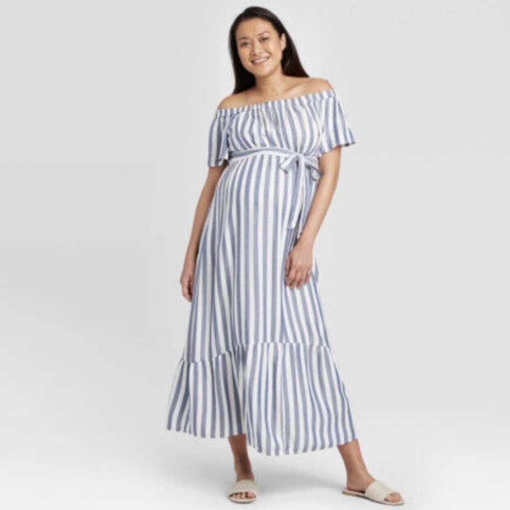 Maternity Dress (Blue Stripe)